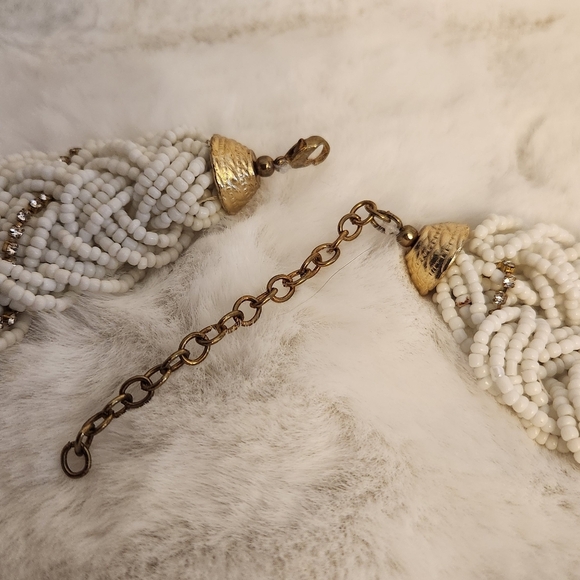 White Gold and Rhinestone Beaded Necklace - Picture 2 of 4